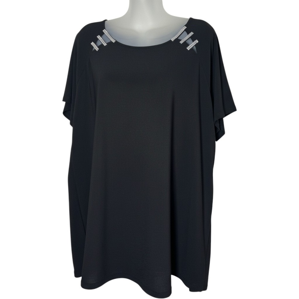 89th + Madison Black Short Sleeve Rhinestone Shoulder Cutout Top workwear 2X NWT
